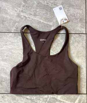 Quince Women Ultra-Soft Performance Racerback Sports Bra Espresso Brown S NWT thumbnail 1