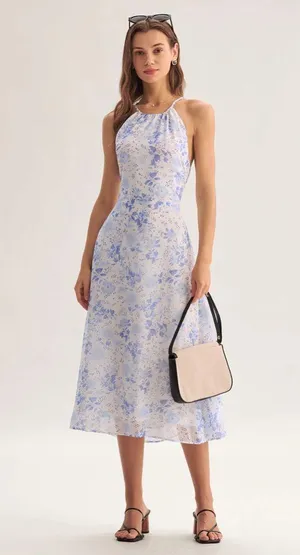 Rihoas Blue Floral Halter Midi Dress thumbnail 6