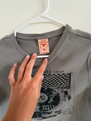 gray Self Esteem vintage-style crop graphic baby tee thumbnail 2