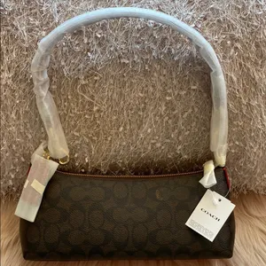 NWT Coach Black Signature Shoulder Bag with Gold Accents thumbnail 2