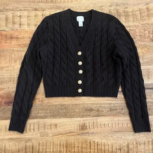 H&M‎ Cable Knit Cardigan S Chunky Chocolate Brown Old Money Wool Blend thumbnail 8