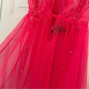 Victoria’s Secret Neon Pink Sheer Lace Babydoll Slip Sz Medium Intimates thumbnail 8