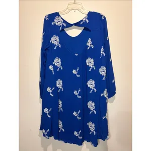 Altar'd State Royal Blue Back Cutout Shapeless Textured Long Sleeve Mini Dress M thumbnail 2