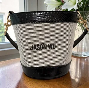 Jason Wu Textured Canvas Leather Crocodile Trim Bucket Bag thumbnail 1