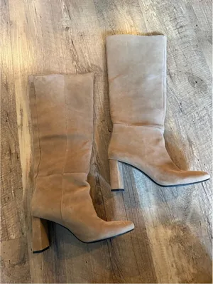 Zara Tan Suede Tall Block Heel Boots EU 39 US 8/8.5 thumbnail 2