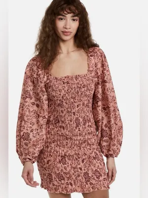 NWT Free People Smock It to Me Mini Dress Apricot Combo Pink Floral Size Small thumbnail 2