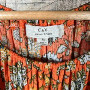 Chelsea & Violet Orange Mixed Floral Tie Shoulder Tiered Mini Dress Medium thumbnail 5