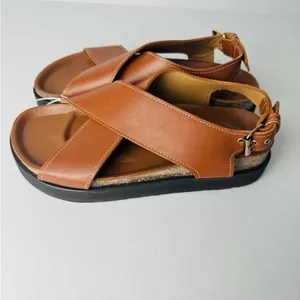 NWT & Other Stories Tan Leather Criss Cross Chunky Sandals 37 US 7 thumbnail 6