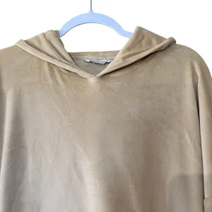 American Eagle Hoodie Velour Pale Yellow SZ Med Kangaroo Pocket Cropped Dolman thumbnail 3