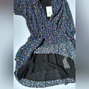 Zara Mini‎ Dress | Boho Floral Print | Women’s XS | Shoulder Pads | Long Sleeve thumbnail 12