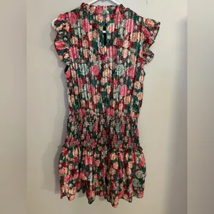 TCEC Floral Ruffle‎ Sleeve Dress - Pink and Green thumbnail 2
