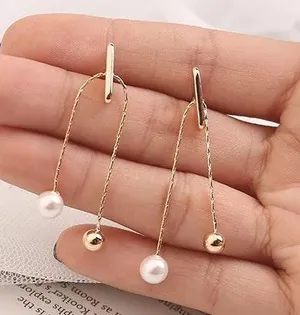Pearl Metal Ball Drop Tassel Stud Earrings thumbnail 2