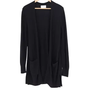 Old Navy Cardigan Sweater Womens Medium Black Knitted Stretch Open Front Pockets thumbnail 2