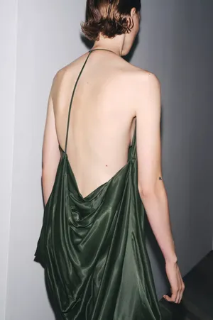 Zara Elegant Green One-Shoulder asymmetric maxi Dress evening party thumbnail 12