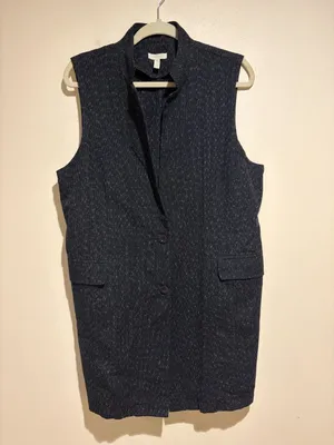 Eileen Fisher Black Rainfall Organic Cotton Textured Double Button Long Vest thumbnail 4