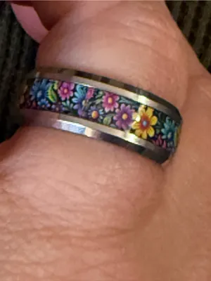 Floral Enamel Stainless Steel Band Ring - Multicolor thumbnail 1