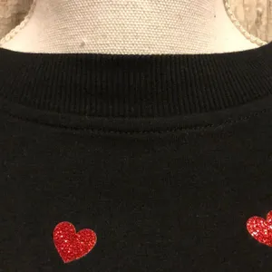 Beach Riot Black Cropped Sweatshirt with Red Glitter Hearts, Size Large thumbnail 3