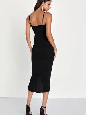 Lulu's Black Spaghetti Strap Wrap Midi Dress thumbnail 4