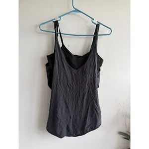 Lululemon Heathered Charcoal Grey 2-in-1‎ Open Back Tank Top with Shelf Bra thumbnail 2