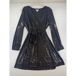 Cara Santana x Nine West Black Sequin Wrap Mini Holiday Chic Formal Dress XL thumbnail 3