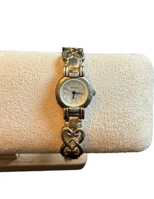 Vintage Geneva Women's Gold Watch With Intricate Band - Stainless Steel Back Lea thumbnail 1