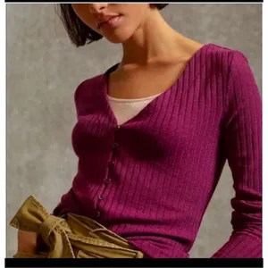 Anthropologie Maeve plum metallic cardigan thumbnail 1