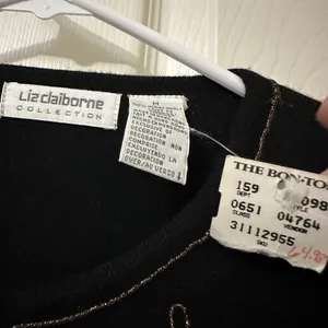 Vintage Black 100% Merino Wool Cardigan Sweater Sz M Medium Beaded thumbnail 4