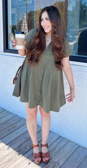 Free People Ronnie Cotton Poplin Mini Shirtdress in Garden Snake Green M thumbnail 1