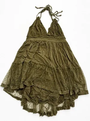 R. Vivimos Olive Green Boho Halter Dress • Size Medium / US 8–10 thumbnail 1