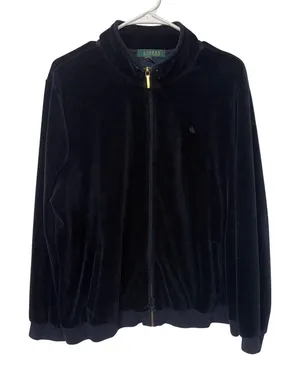 Lauren Ralph Lauren Black Velour‎ Full Zip Track Jacket Womens XL y2k bomber thumbnail 1