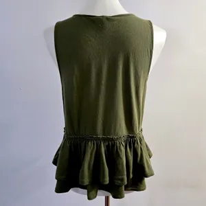 J.Crew Peplum Wrap Top Large Olive Green Cotton Tiered Ruffle Sleeveless V-Neck thumbnail 5