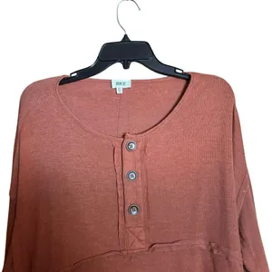 BKE Buckle Tunic Top Womens XL Orange Boho Button Detail Stretch Blouse thumbnail 2