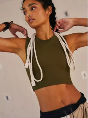 Free People Olive Green Ribbed Crop Tank Top thumbnail 1