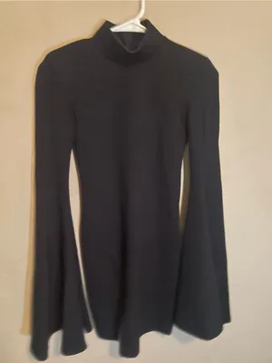Michael Costello x REVOLVE Black Bell Sleeve Mock Neck Mini Dress XXS Bodycon thumbnail 1