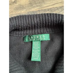 EUC Womens VINTAGE Lauren Ralph Lauren sweater zip black emblem gold detail SZ M thumbnail 4