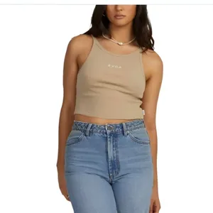 RVCA Haru Slide Tank Top Shirt Tan Ribbed Stretch Crop Summer Neutral NEW Large thumbnail 2