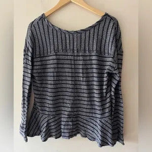 We The Free/Free People Auntie Em Thermal Striped Peplum Top‎ Size Large thumbnail 2