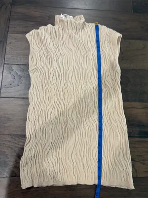 New With Tags Zara Beige Knit Textured Funnel Neck Top Sz M thumbnail 8