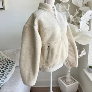 Madewell Faux Shearling Cream Cropped Half Zip Pullover Teddy Jacket thumbnail 4