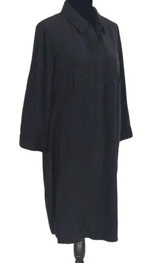 Carly Jean LA Womens 1/2 Button Front‎ Tencel Collared Dress Black Medium NWT thumbnail 1