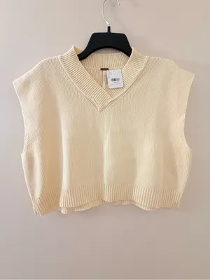 Free People Cream V-Neck “Easy Street” Knit Sweater Vest S thumbnail 4
