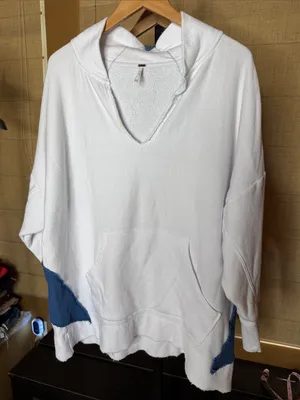Free People Star Girl Oversized Pullover Sweatshirt XS/S White Blue Star Rare thumbnail 1
