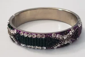 Vintage Bracelet / Bangle Purple & Green Tones with Clear Gems 7" thumbnail 1