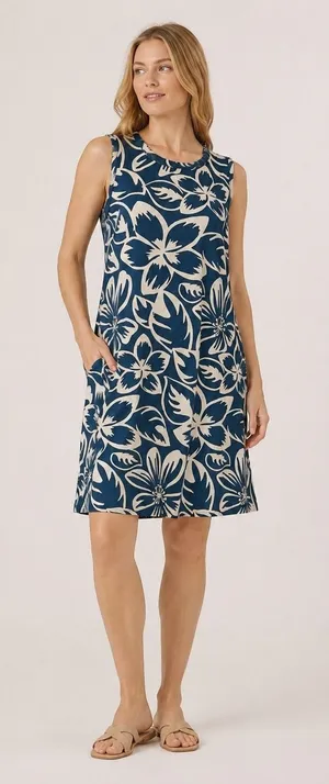 Natural Reflections Tank Dress Women Small Blue NWT Floral Everyday Knit‎ Mini thumbnail 1
