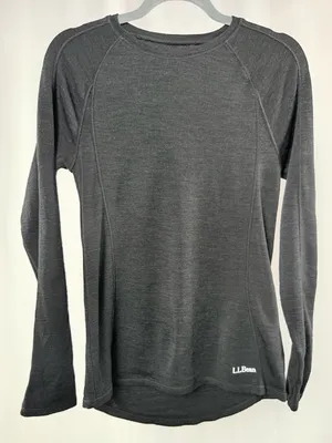 L.L. Bean Women's 100% Merino Wool Base Layer Long Sleeve Crewneck Top Charcoal thumbnail 1