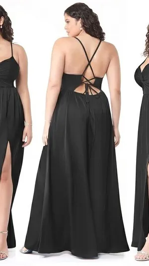 NWT Azazie Raya Black Stretch Satin Maxi Dress | 4 thumbnail 1