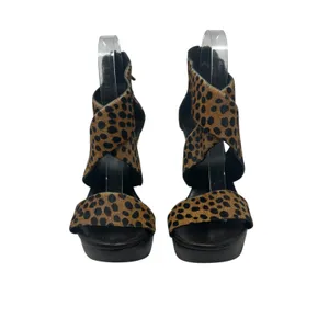 Diane von Furstenberg Opal Wedge Sandals Leopard Leather Calf Hair Brown‎ Size 8 thumbnail 4