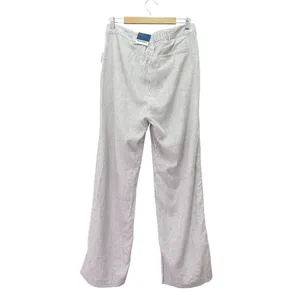 NWT Old Navy Linen Wide Leg Trouser Pants Gray Ivory Stripe High Rise Size Large thumbnail 3