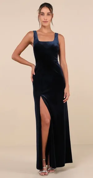 NWT Lulus Elegant Sweetie Dark Navy Velvet Square Neck Maxi Dress Gala Size XL thumbnail 1