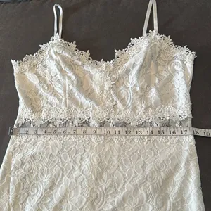 White Floral Lace Mermaid BodyCon Party Dress Sheer RuffleHem Size USXL (tag3XL) thumbnail 7